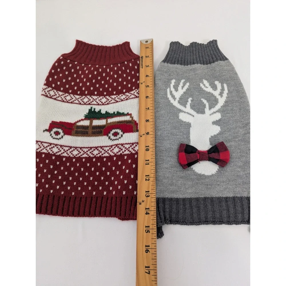 Pet Spirit‎ SimplyDog Christmas Sweaters Set of 2 Reindeer Woodie Wagon S/M
